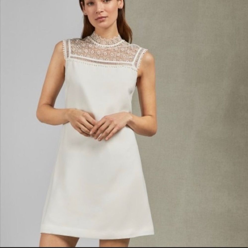 Ted Baker Carsey Crocheted Lace Yoke Shift Dress Ivory TB3 US8